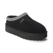 Load image into Gallery viewer, AUS WOOLI UGG Mentone Sheepskin Wool Ankle Braid Platform Slippers In Black