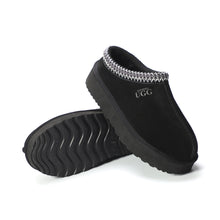 Load image into Gallery viewer, AUS WOOLI UGG Mentone Sheepskin Wool Ankle Braid Platform Slippers In Black