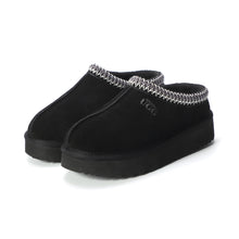 Load image into Gallery viewer, AUS WOOLI UGG Mentone Sheepskin Wool Ankle Braid Platform Slippers In Black