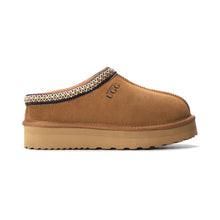 Load image into Gallery viewer, AUS WOOLI UGG Mentone Sheepskin Wool Ankle Braid Platform Slippers In Tan