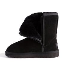 Load image into Gallery viewer, AUS WOOLI UGG MID CALF ZIP-UP SHEEPSKIN BOOT - Black