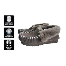 Load image into Gallery viewer, AUS WOOLI HAND STITCHED WOMENS SHEEPSKIN MOCCASIN - Dark Grey
