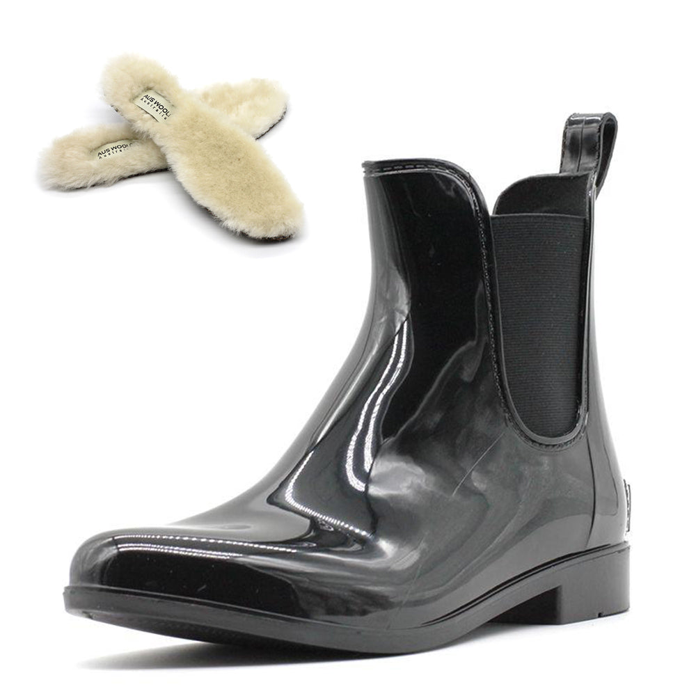 AUS WOOLI WOMENS RAINBOOTS WITH FREE SHEEPSKIN INSOLE Black