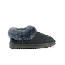 Load image into Gallery viewer, AUS WOOLI UGG UNISEX SHEEPSKIN WOOL TRADITIONAL ANKLE SLIPPERS - GREY
