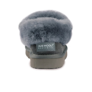 AUS WOOLI UGG UNISEX SHEEPSKIN WOOL TRADITIONAL ANKLE SLIPPERS - GREY