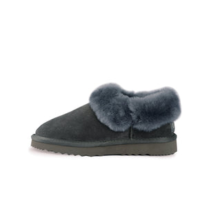 AUS WOOLI UGG UNISEX SHEEPSKIN WOOL TRADITIONAL ANKLE SLIPPERS - GREY