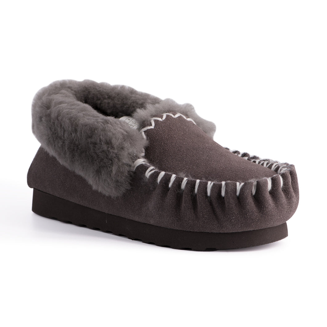 AUS WOOLI HAND STITCHED WOMENS SHEEPSKIN MOCCASIN - Dark Grey