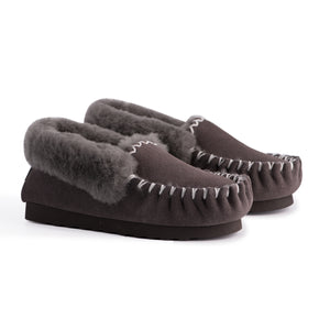AUS WOOLI HAND STITCHED WOMENS SHEEPSKIN MOCCASIN - Dark Grey