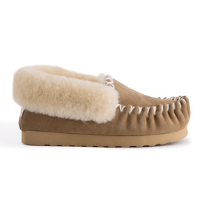 AUS WOOLI HAND STITCHED WOMENS SHEEPSKIN MOCCASIN - Chestnut/Tan