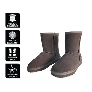 AUS WOOLI UGG MID CALF ZIP-UP SHEEPSKIN BOOT - Grey