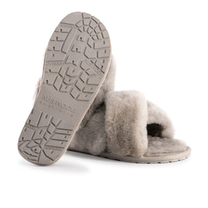 AUS WOOLI AUSTRALIA WOMEN SHEEPSKIN WOOL BRIGHTON SLIPPERS- LIGHTGREY